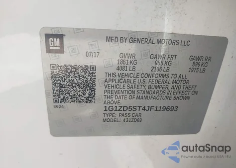 2018 Chevrolet Malibu Lt z USA, uszkodzony, nr VIN 1G1ZD5ST4JF119693